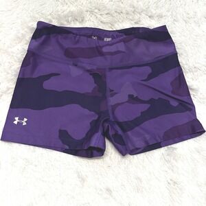 Under Armour Womens Purple Camo HeatGear Compression Athletic Shorts Small SM